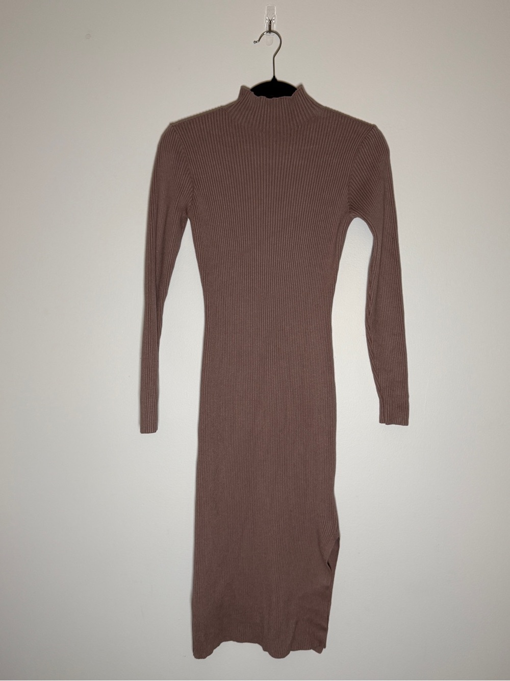 Anrebess - Long Sleeve Ribbed Mock Neck Sweater Dress - Size S